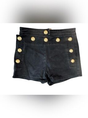 Women’s Black Jean Shorts with Gold Button Detail